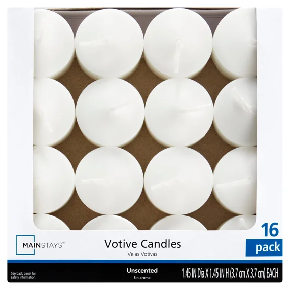 2025 New Choice, Unscented Votive Candles, White, 16 Count