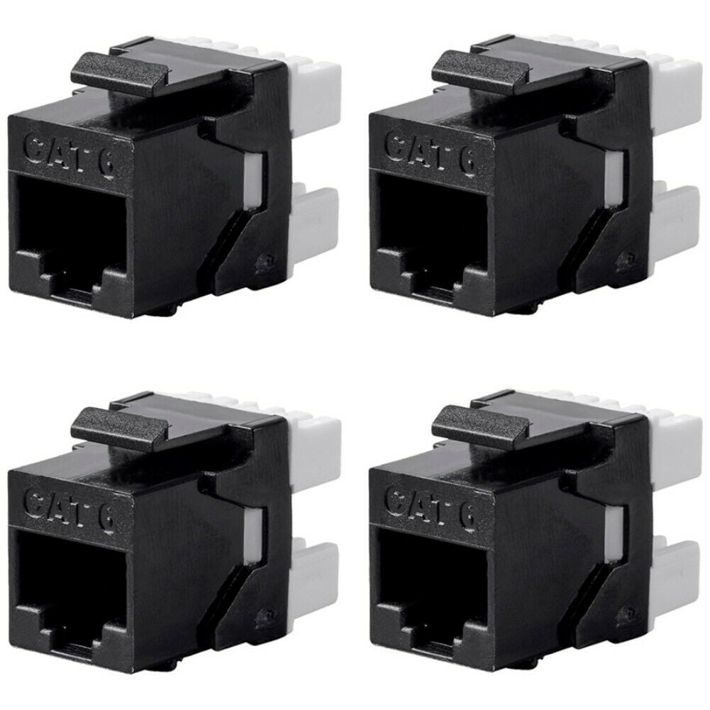 4x Cat6 RJ45 180 Degree Keystone Jack Punch Down Network Dual IDC Black