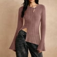 thumbnail image 2 of Sudaderas de otoño,Blusa informal de poliéster con cuello en V y manga larga para mujer, color liso para otoño, sopatenor, 2 of 9