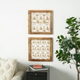 thumbnail image 2 of DecMode Wood Farmhouse Hanging Brown Decorative Bells in a  Square Frame with Tanished Brass Finish,  Set of 2 16"W x 16"H, 2 of 9