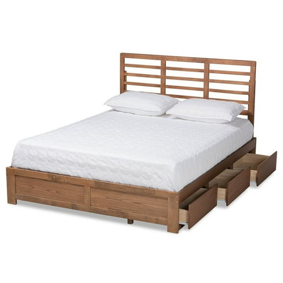 Bowery Hill Ash Walnut Brown Finished Wood King Size 3-Drawer Bed