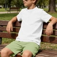 thumbnail image 5 of oelaio Boy's 2 Pieces Clothes Set Cotton Linen Summer Beach Outfits Short Sleeve Henley Shirts and Shorts Vacation Sets for Kids Green 9 Years, 5 of 6