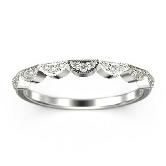 0.21ct Round Diamond Moissanite Half Moon Styled Wedding Band 18K White Gold Over Silver