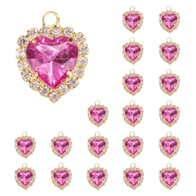 Uxcell 20 Pcs Rhinestone Heart Charm Crystal Heart Rhinestones Pendants Flat Back Craft Supplies for Jewelry Making Bracelet Necklace Earring Pendant DIY Accessories, Rojo Rosa