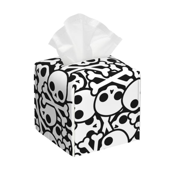 Vsdgher skull pirate Pattern Tissue Box Cover Holder, Square with Bottom Belt by Leather Decorative Organizer for Tabletop, Bathroom, Car, Office