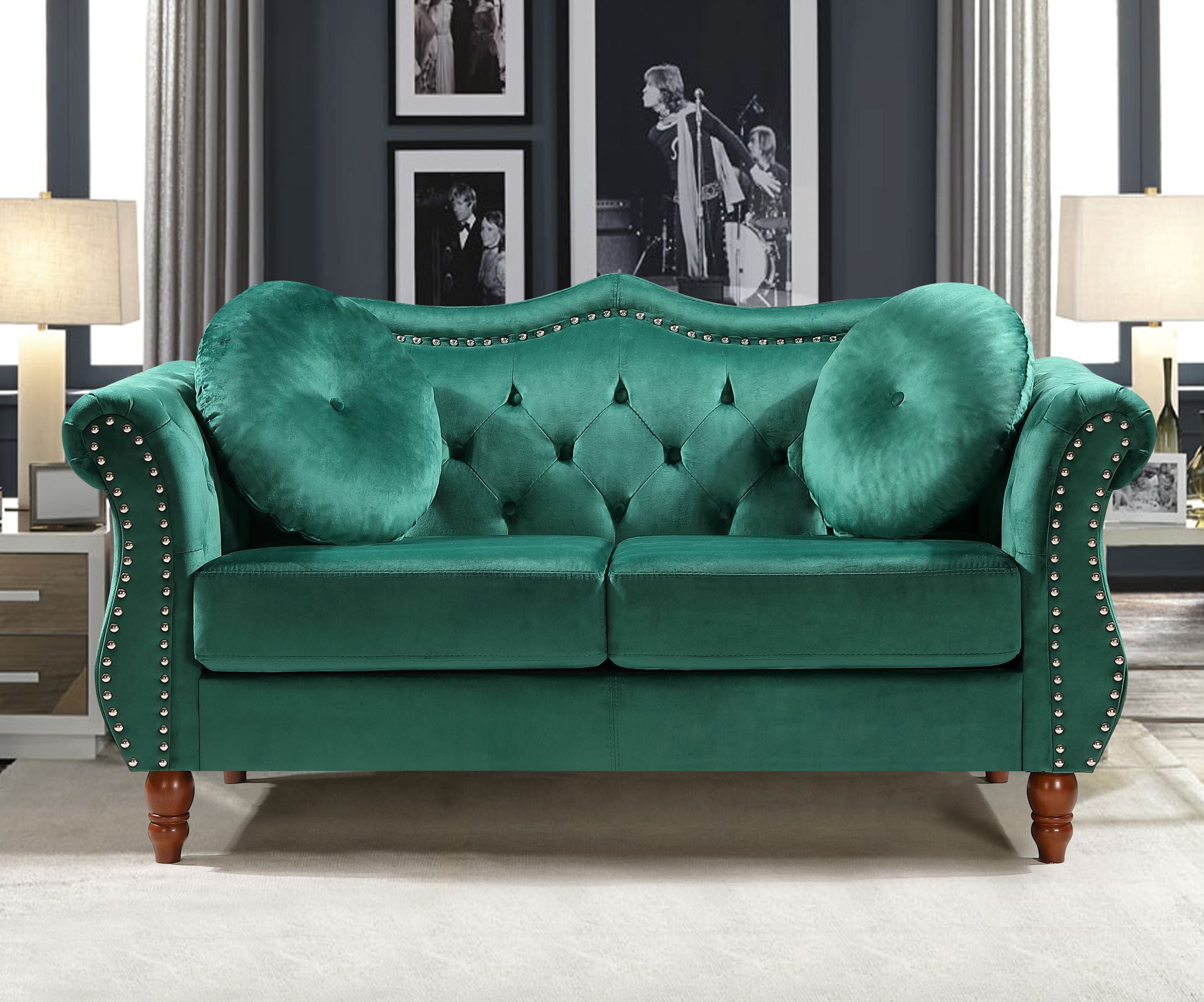 Uspridefurniture Wymore 2Pcs Velvet Living Room Set,Green
