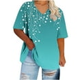 thumbnail image 5 of CFLVAEK Women's Plus Size Tops Fashion Graphic Tees Loose Fit V Neck T Shirts Casual Summer Going Out Short Sleeve Tshirts Light Blue XXXL, 5 of 6