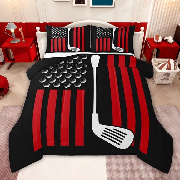 jejeloiu Abstract American Flag Twin Comforter Sets,Golf Ball Sport Bedding Set For Boys Girls Reversible 2-Piece