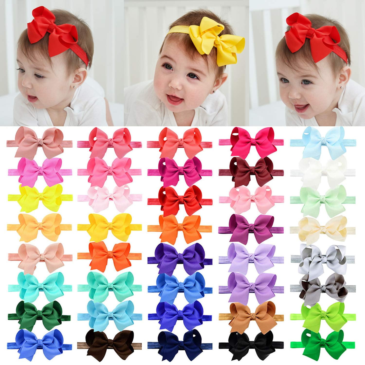 40pcs Baby Girls Grosgrain Ribbon Hair Bows Headbands 40pcs Baby Girls Grosgrain Ribbon Hair Bows Headbands