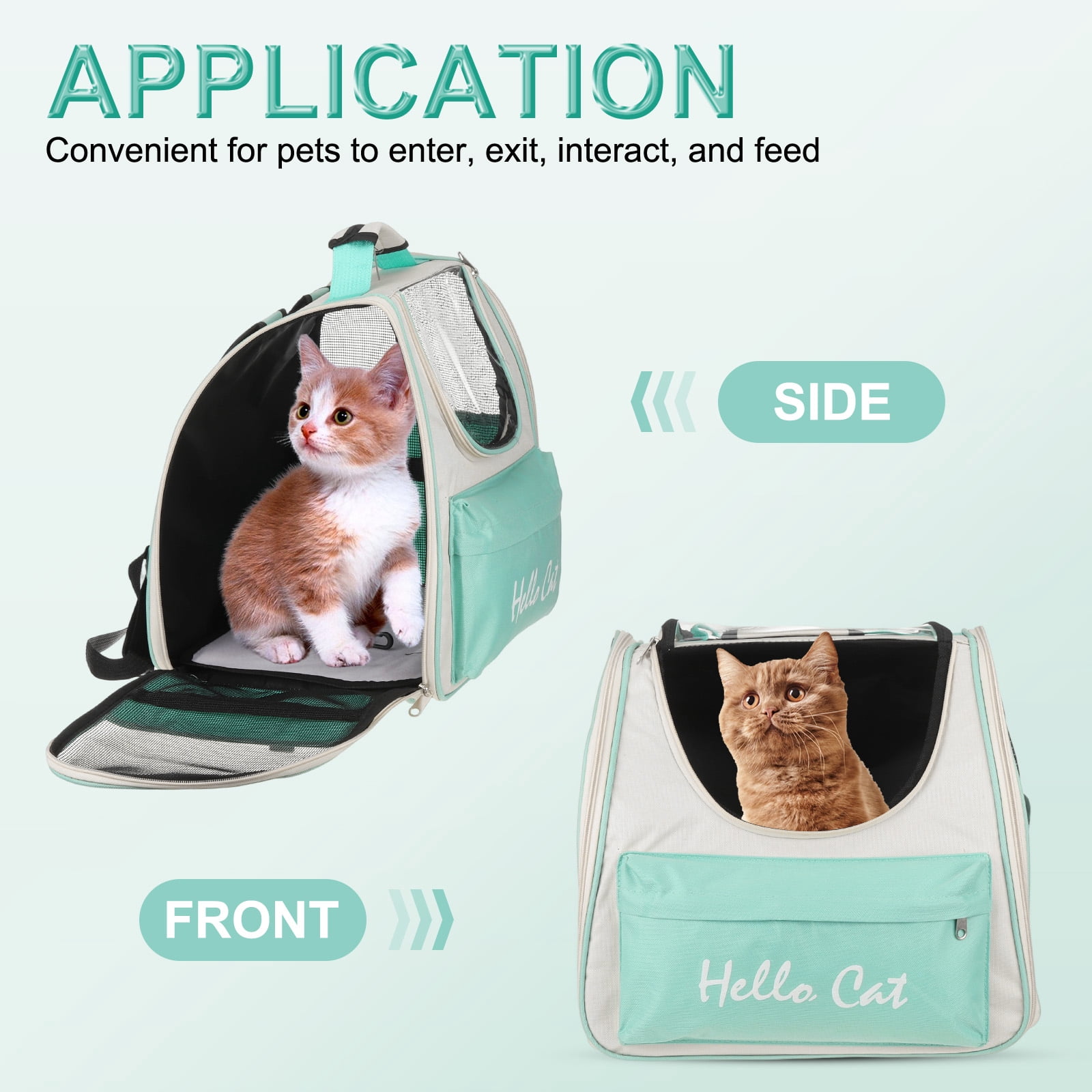 Uxcell Cat Backpack Carrier, Large Space Ventilated Mesh Design for Cats or Small Dogs (Green, 14.6"x9.8"x13.4")