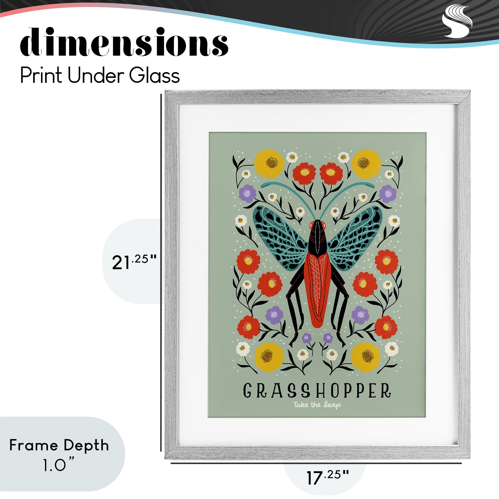 Stupell Industries Symmetrical Grasshopper with Blooms Gray Framed Print Under Glass, design by Indira Prieto | IndySign