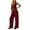 Wine, variant on Guluxicc 2 Piece Women's Outfit Sets Halter V Neck Sleeveless Ruffle Hem Tops Front Cutout Wide Leg Pants Casual Outfits for Casual Wear