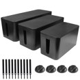 thumbnail image 1 of Cable Management Box Set 3 Size Cable Organizer Box to Hide Wires Power Strips Electrical Cord from TVs Computers - Electrically Safe ABS Material Cord Organizer Box Cable Box Organizer Cord Box Black, 1 of 4