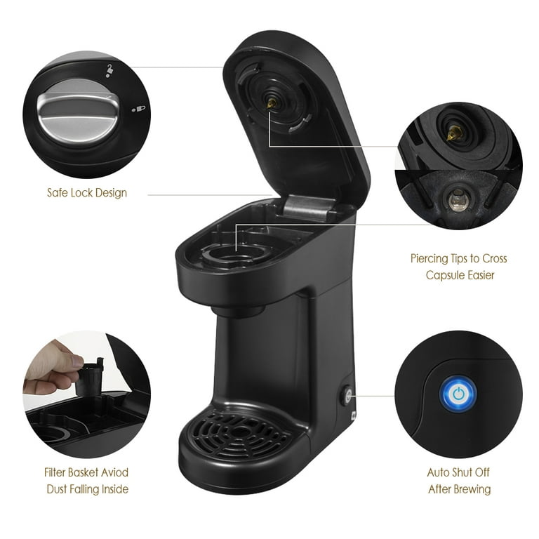 CHULUX Single Cup Coffee Maker Brewer,One Touch Function Compact Pod Mini  Coffee Machine with Reusable Coffee Filter Cup,White