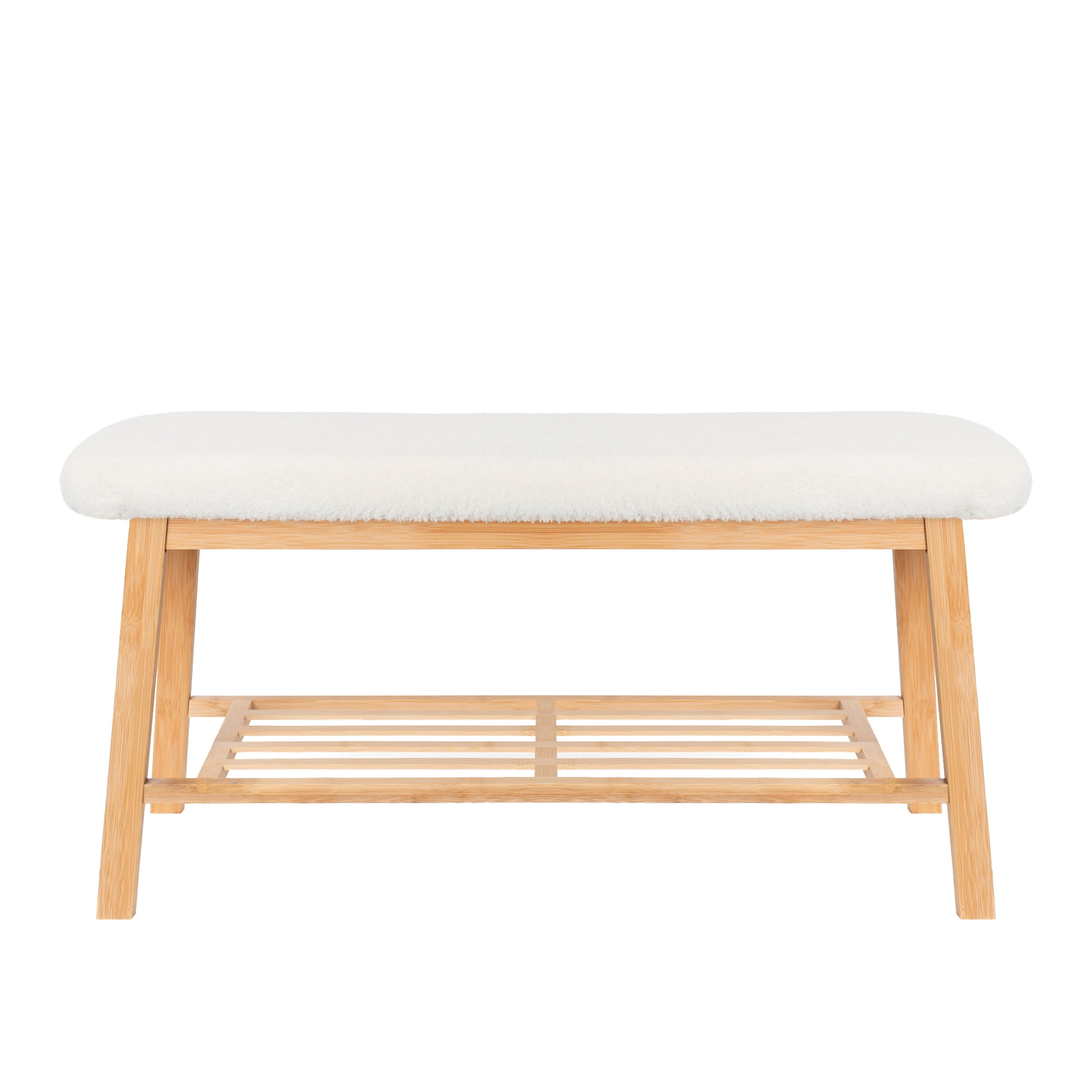 Tufted Fabric Bench Ottoman Bench, White