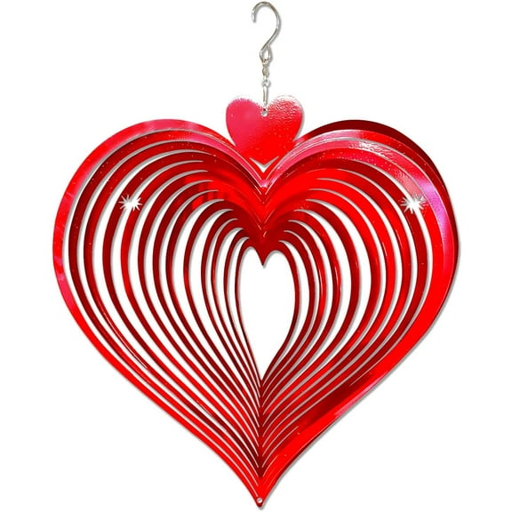 FONMY Wind Spinner Love 12 inches 3D Stainless Steel Red Wind Spinner