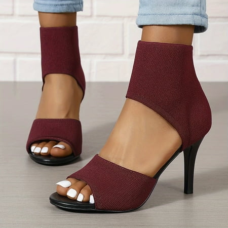 

KINODAY Women Knitted Stiletto Sandals Peep Toe Slip On D‘Orsay Thin High Heels Comfy Dress Party Shoes