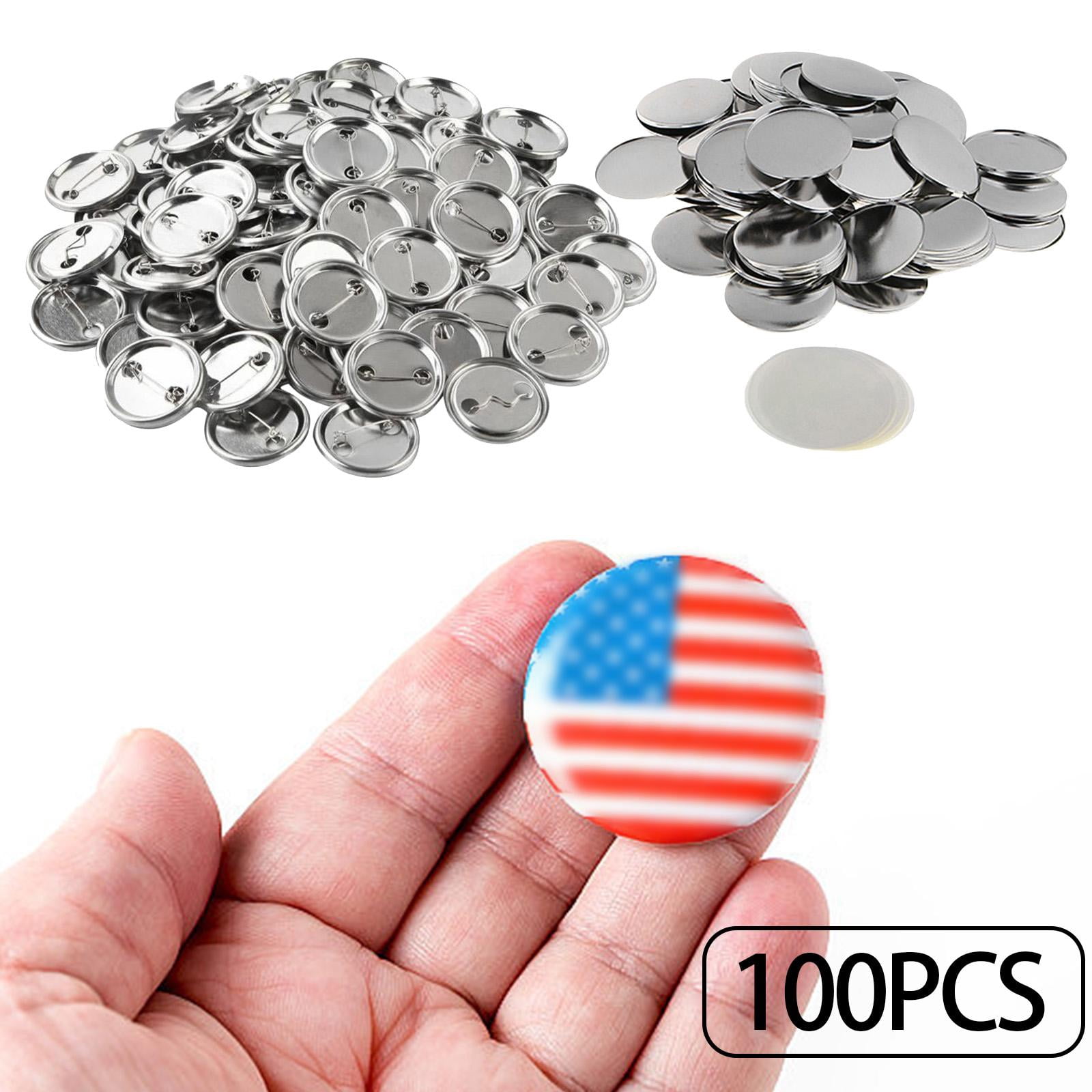 Tachiuwa 100 Pieces Blank Button Making Supplies Round Button Parts Including Metal Shells Back Cover for Button Maker Machine