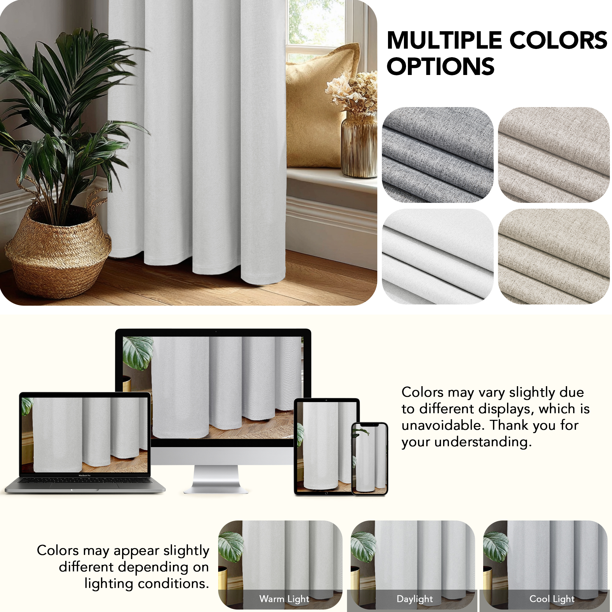 Deconovo 100% Blackout Linen Look Curtains for Bedroom, Soft Curtain Panels with Back Tab and Rod Pocket, Grayish White, 38 x 84 Inch, 2 Panels