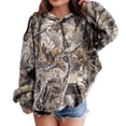 thumbnail image 2 of newwalpole Camo Hoodies for Kids Maple Leaf Print Sweatshirt with Pocket | Oversized Drop Shoulder Pullover Tops Casual Long Sleeve Girls Cute Hoodies(Bronze,5-6), 2 of 6