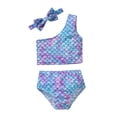 thumbnail image 1 of Niños bebés niñas 3 piezas sirena un hombro chaleco bragas Bowknot Bikini conjunto traje de baño traje de baño, tamaño: 140, sirena Feliz Sencillez, 1 of 4