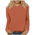 thumbnail image 2 of Simua Women Long Sleeve T Shirts Crewneck Basic Casual Slim Fitted Knit Tops 2024 Casual Undershirts Tee Orange,S, 2 of 4