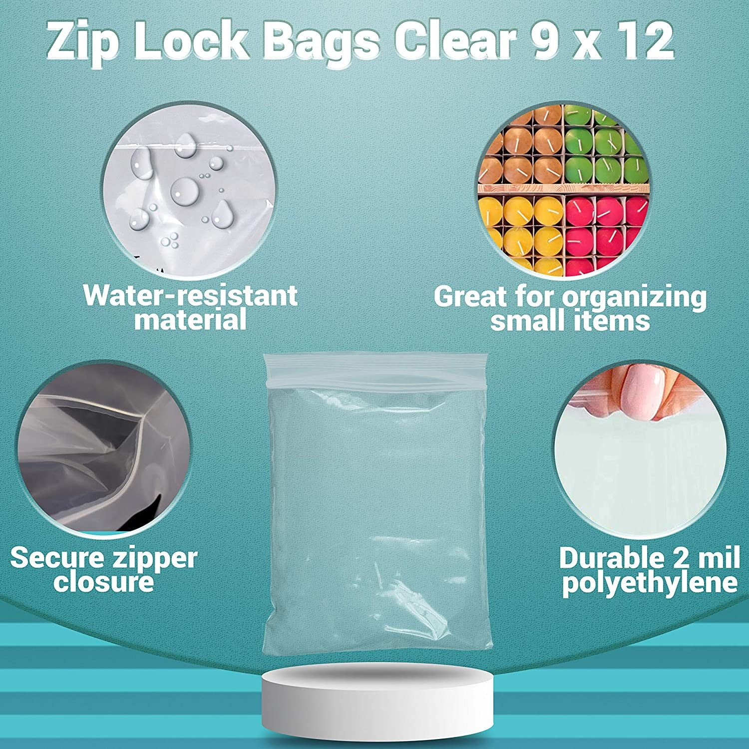 9 x 12 x 2 mil Clear Eco-Friendly Poly Ziplock Bags