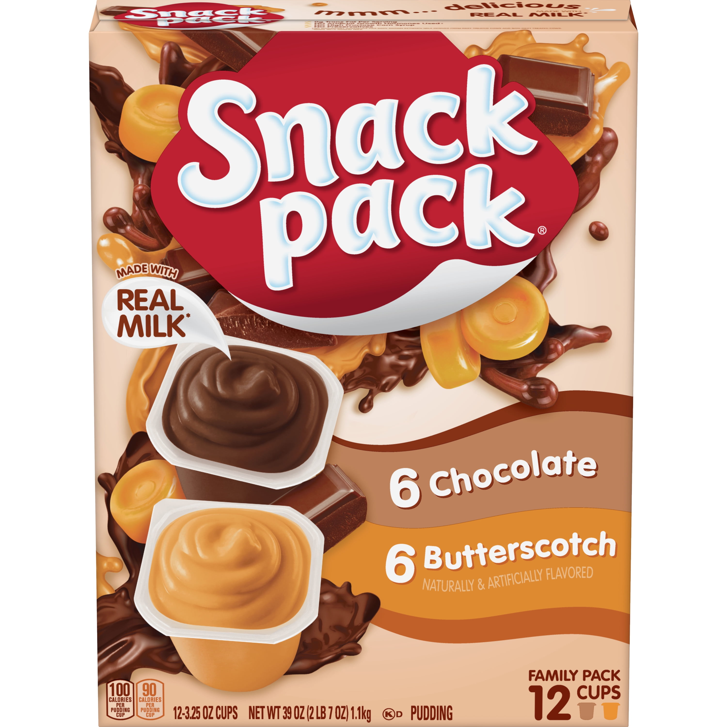 Snack Pack Chocolate Butterscotch Pudding Cups With Real Milk 3 25 