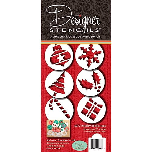 Designer Stencils Holiday Cupcake and Cookie Stencil Tops, Beige/semi-transparent, Fits 2" circle