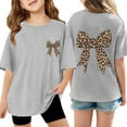 thumbnail image 4 of XAOFW Girl's T-Shirts Leopard Bow Tie Print Short Sleeve Crewneck T Shirt Streetwear Fashionable Tee Shirt Daily Lounging Comfortable Trendy Top, 4 of 4