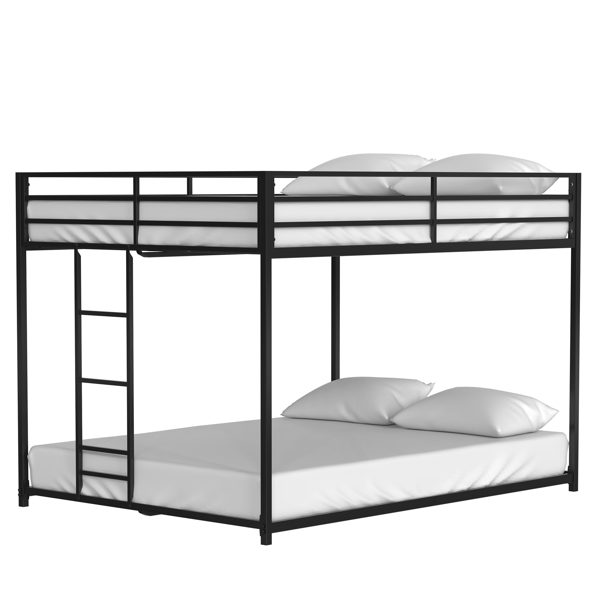 Miniyam Full over Full Metal Bunk Bed with Safety Guardrails, Ladder for Teens, Black