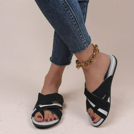 

Summer Women Open Toe Beach Sandals Roman Casual Flat Shoes Slippers Flip Flops