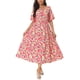 thumbnail image 2 of INSPIRAR CHIC Vestidos de verano midi para mujer, casuales, fluidos, de playa, con escote cuadrado, mangas cortas abullonadas, espalda fruncida, bohemios, florales, maxi, rojo M, 2 of 5
