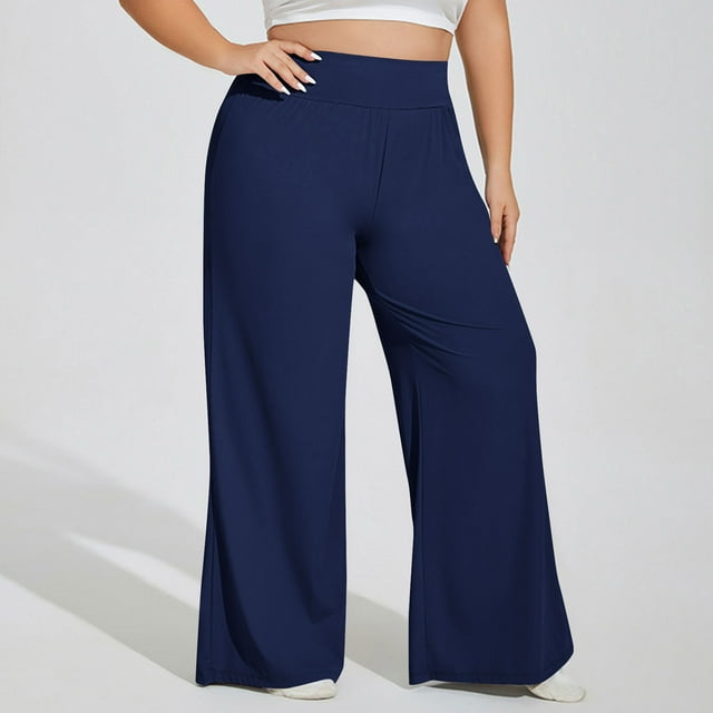 Timegard Plus Size Pants for Women High Waist Ruched Loose Comfy Lounge Pants Wide Leg Workout Trousers