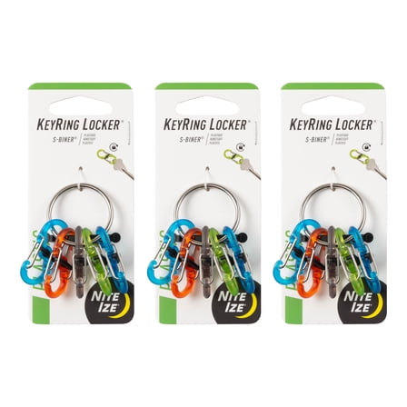 Nite Ize KeyRing Locker S-Biner Plastic - Key Organizer Carabiner Clips - Keychain Accessories with Key Ring - Small Carabiners with Twist Lock for Keys - 3 Pack