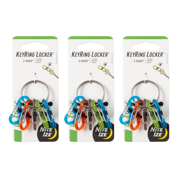Nite Ize KeyRing Locker S-Biner Plastic - Key Organizer Carabiner Clips - Keychain Accessories with Key Ring - Small Carabiners with Twist Lock for Keys - 3 Pack