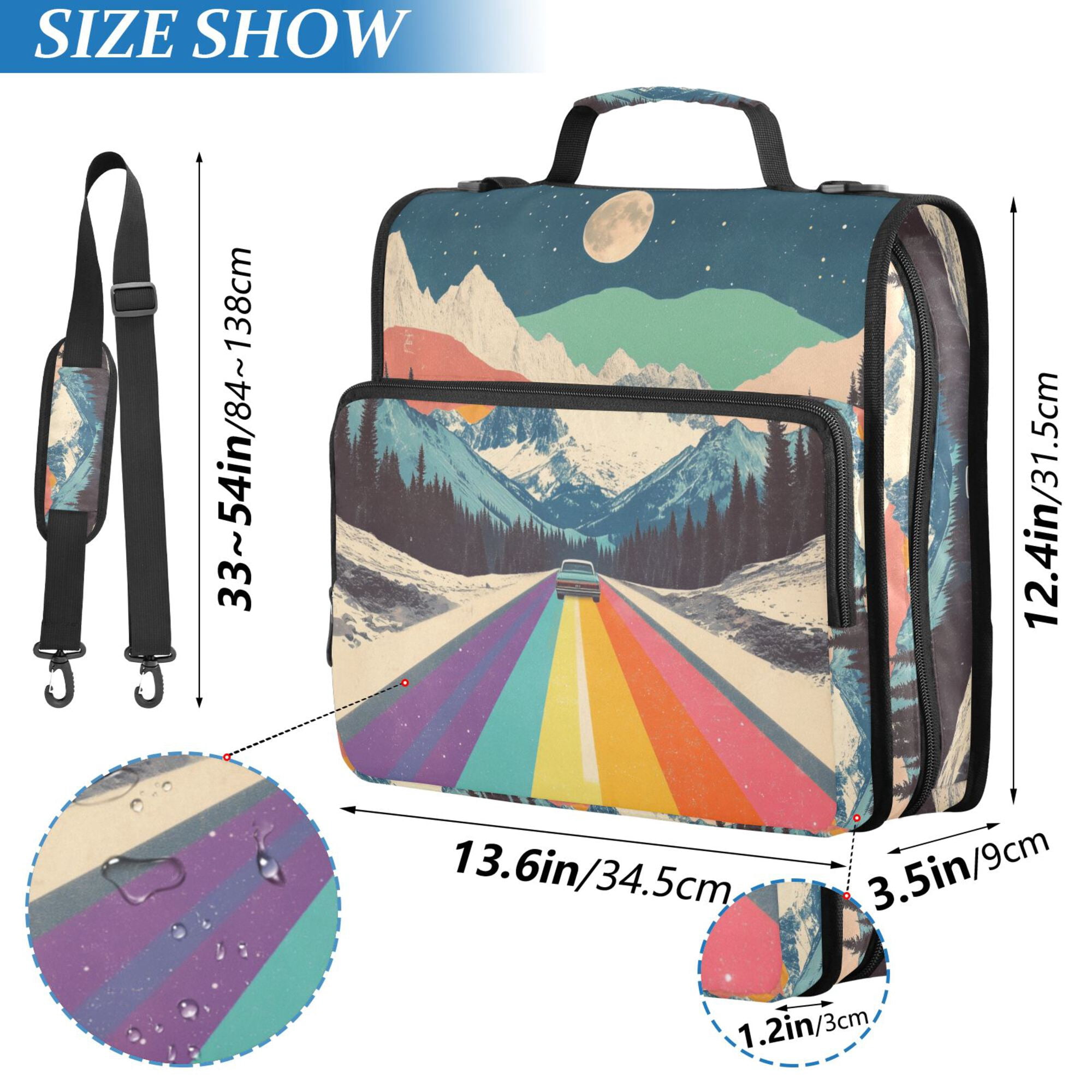 FORMRS Zipper Binder with Shoulder Strap 2-inch Ring 500 Sheet Capacity File Bag, Colorful Road at Night