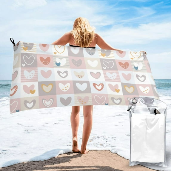 ZICANCN Microfiber Beach Towels, Cute Love Hearts Pink Quick Dry Bath Towels 27.5"x55" Inch Oversized for Adults Men Women