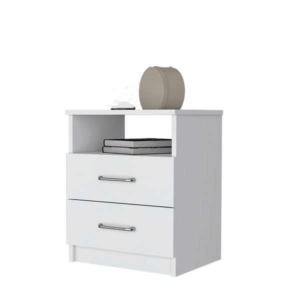 Xukmct 2 Drawers Beside Table and 1 Shelf, Wood Nightstand for Home, Bedroom