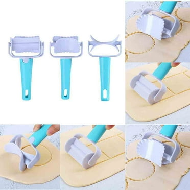 PATLOLLAV 3Pcs Rolling Pastry Cutter Set Round Roller Fondant Slicer DIY Dough Cutter Roller Baking Accessory for Wonton Biscuit Cookies Dumpling Cake Making Cookie Cutter