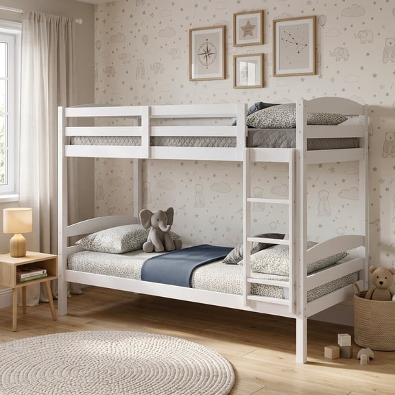 Furniture of America Alli Kids Wood Detachable Twin over Twin Bunk Bed, White