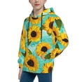 thumbnail image 2 of Kll Unisex Kids Boys Girls Hooded Pocket Pullover Hoodies-Yellow Sunflowers With Green Leaves, 2 of 9