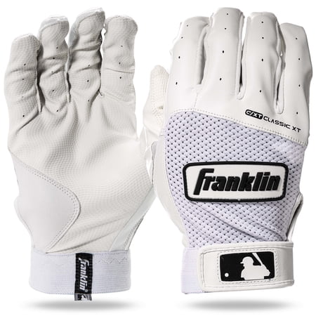 Franklin Sports MLB Batting Gloves - Classic XT Adult Men's + Youth Batting Gloves Pair - Baseball + Softball Gloves - White - Youth Large