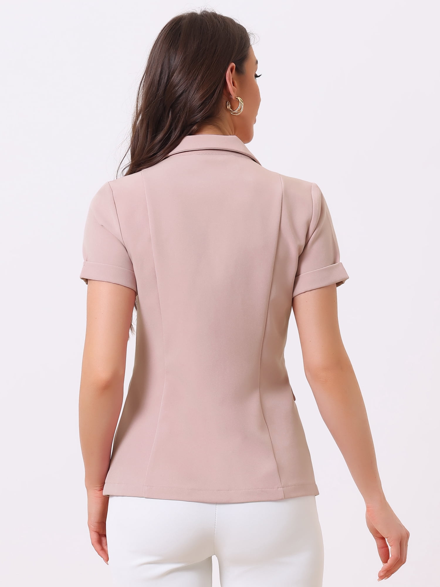 DARING DIVA Women's Short Sleeve Blazer Button Office Suit Jacket S Pink