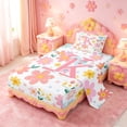 thumbnail image 2 of meiyoeat Pink Floral Monogrammed K Twin Sheet Sets For Girls,Cute Cartoon Flower Bedding For Kids,3pcs, 2 of 6