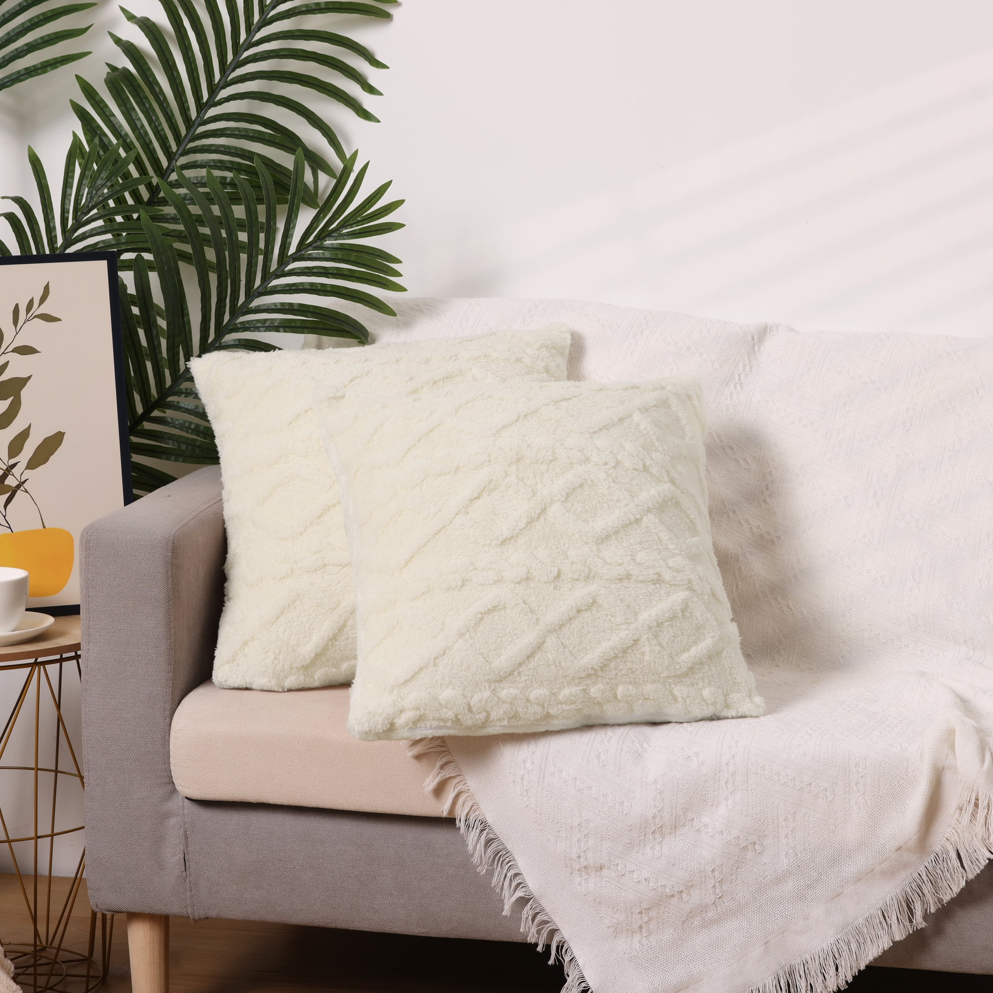 Unique Bargains Set of 4 Solid Striped Soft Sofa Throw Pillow Covers Home Decor White/Light Gray 18" x 18"