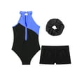 thumbnail image 4 of TSSOE Girls Sleeveless Gymnastics Leotard Ballet Dance Unitard Biketard Jumpsuit with Shorts and Hair Band Set Black&Royal Blue 6, 4 of 5