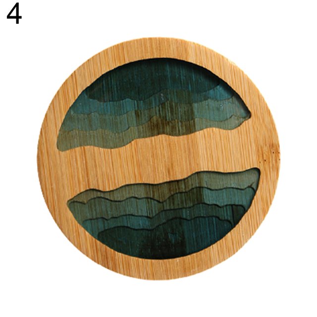 ENJOYW Tapis d'Isolation en Résine Époxy Bambou Transparent Paysage sous-Verre Porte-Gobelet Tapis d'Isolation