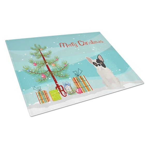 Caroline's Treasures CK3500LCB Black and White French Bulldog Christmas Tree Glass Cutting Board Large, 12H x 16W,