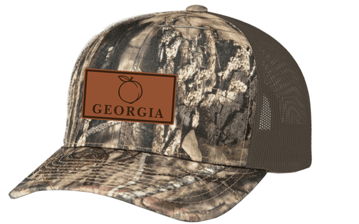 Heritage Pride Laser Engraved Leather Patch Georgia Peach Mesh Back Trucker Hat - Bild 6 von 6